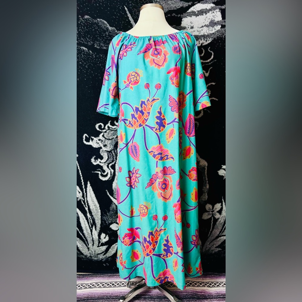 LAST CHANCE 🌈 VTG 1980s Teal Floral Maxi Dress Nightgown
